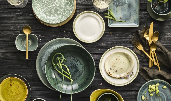 hues of green dishware